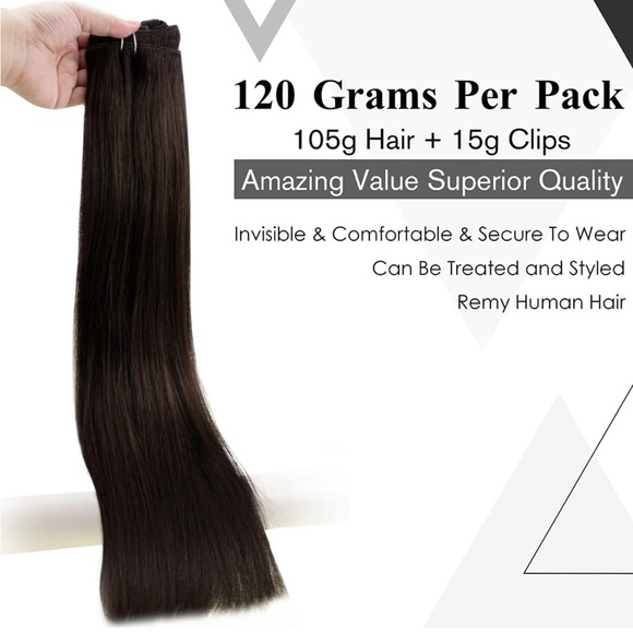 14” Clip in Hair Extensions 14 inch #2 Darkest Brown 7pcs 120g - Picture 5 of 7